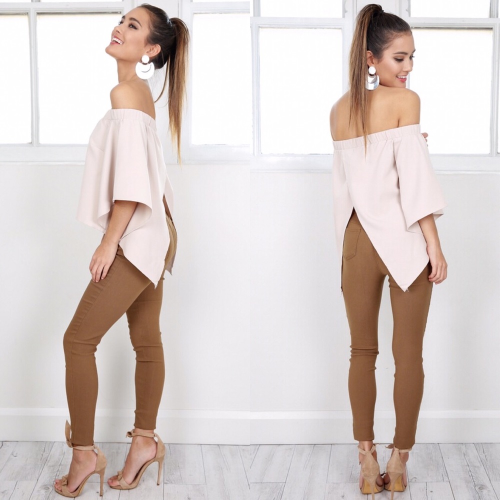 Blush Split Back High Low Off Shoulder Blouse - Picture 2 of 7